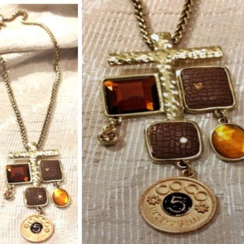 Fashion Art Deco Necklace Large Cross Designer Pendent Bling Chunky Gold‎ tone